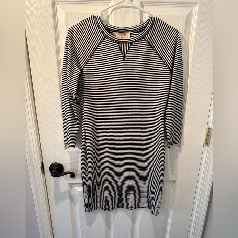 Philosophy Black and White Striped Long Sleeve Dress